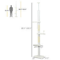 PawHut Floor To Ceiling Cat Tree With Scratching Posts, 88.5-100.5 Adjustable Height, Cat Climbing Tower With Cloud Shap