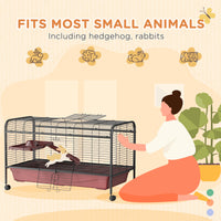 48" L Small Animal Cage, Pet Play House for Rabbit Hutch or Ferret with Feeder, Rolling Wheels, Platform, Ramp