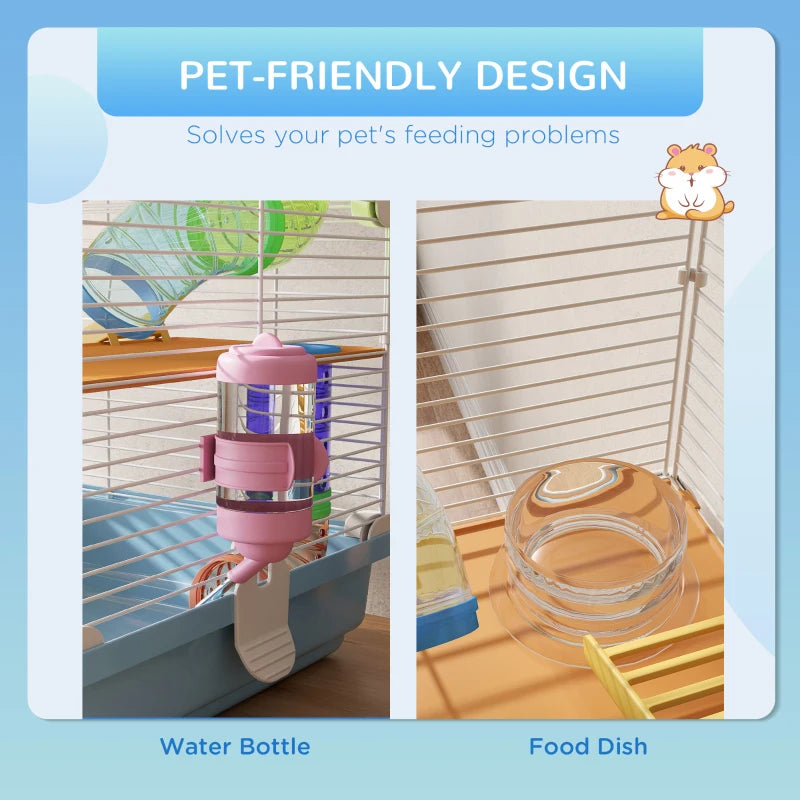 5 Tiers Hamster Cage Portable Animal Travel Carrier W Exercise Wheels Tube, Light Blue