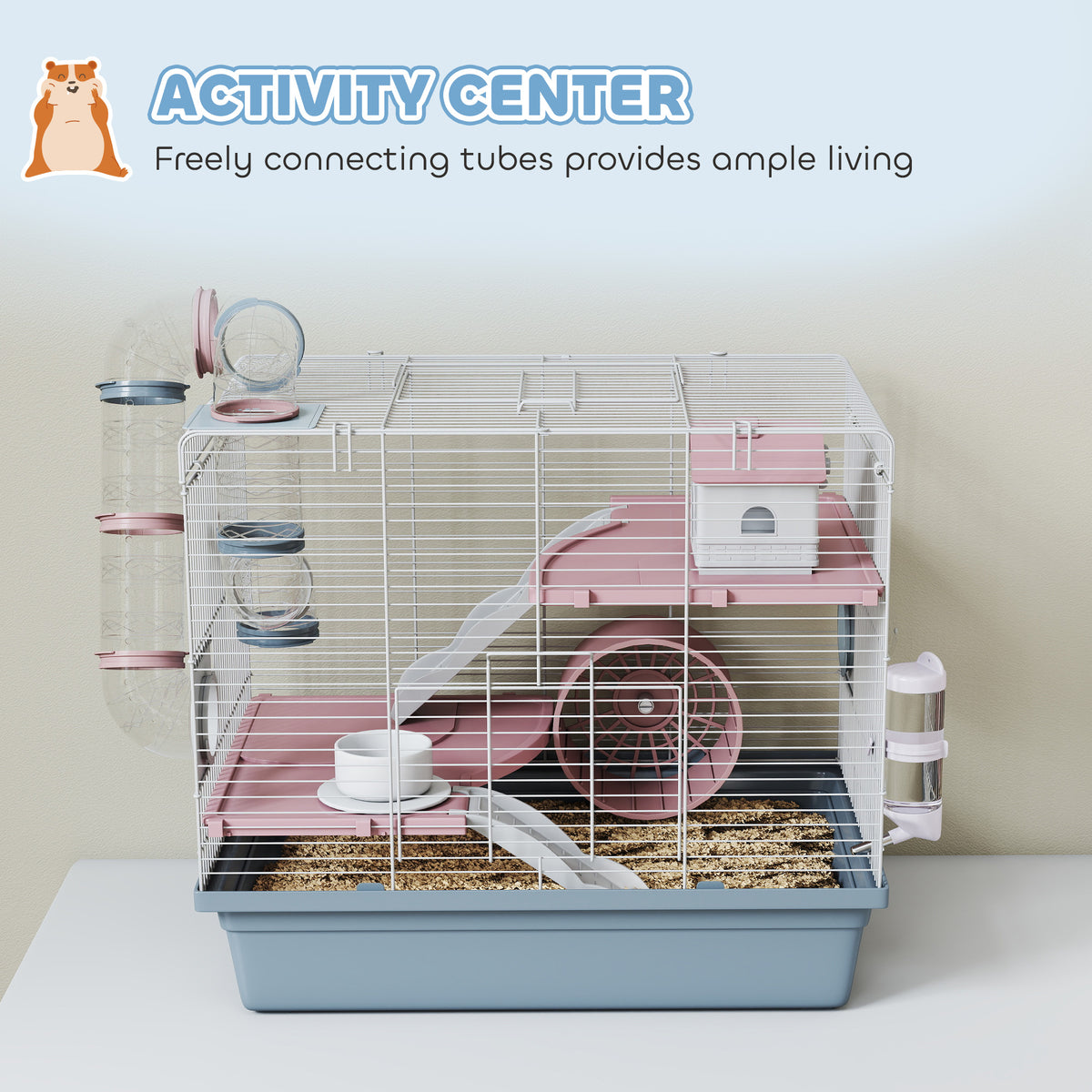 Hamster Cage, 3-Tier Small Animal Cage with Exercise Wheel, Food Bowl, Water Bottle, House, Tunnels, Ramps