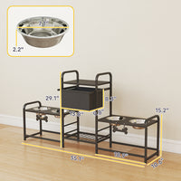 3 Height Adjustable Dog Bowl Stand Oxford Fabric With Features Four Bowls, Toy Bin Basket