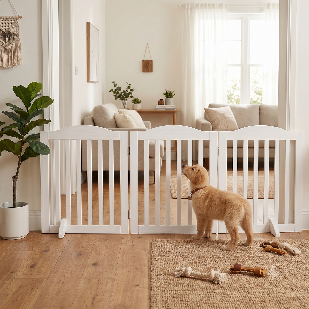 Wooden Freestanding Foldable Pet Gate for Dogs, 24 inch 3 Panels Step Over Fence, Dog Gate for The House, Doorway