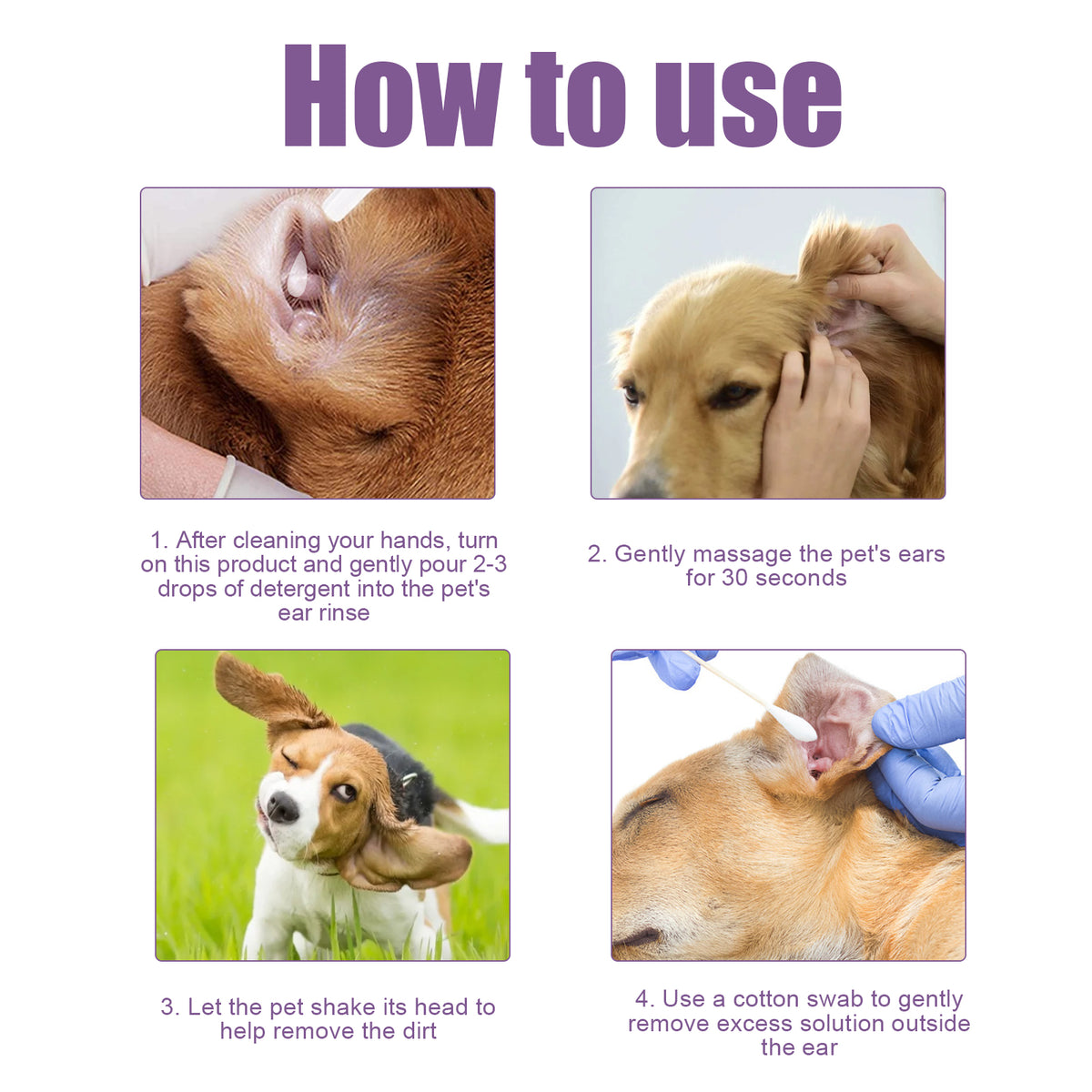 118ml Pet Ear Rinse Cleaner With Glycerin & Disodium EDTA, Anti-Itch Antimicrobial Ear Wash For Dogs Cats, Alcohol-Free 