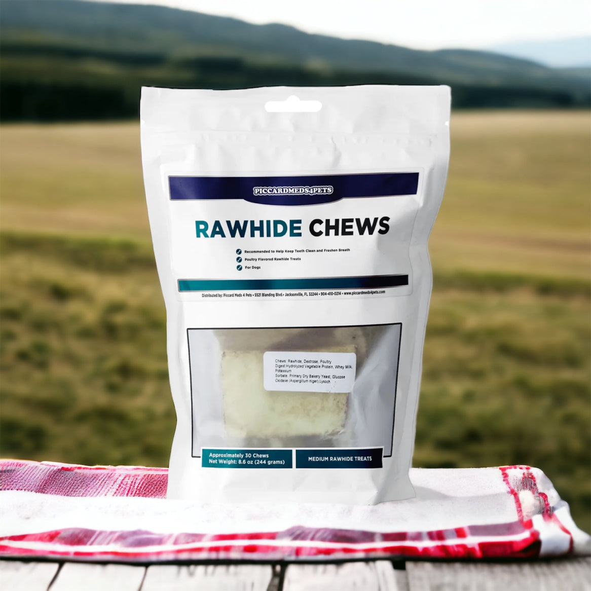 Piccardmeds4pets Rawhide Dental Chews for Medium Dogs 11-25lbs Poultry Flavor + FREE Bandana!