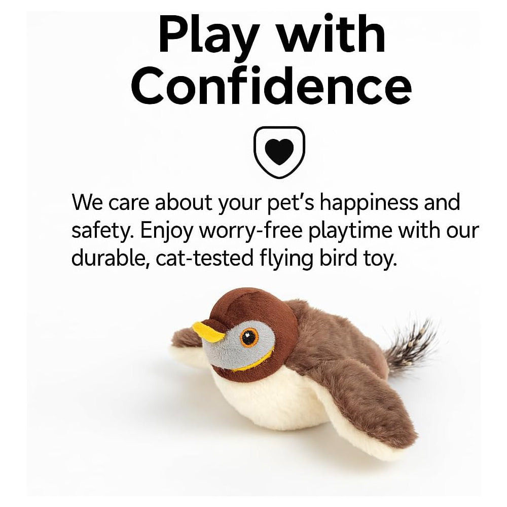 USB Rechargeable Flapping Bird Cat Toy, Realistic Chirping White Faced Sparrow Plush Toy, Motion Activated Electronic In
