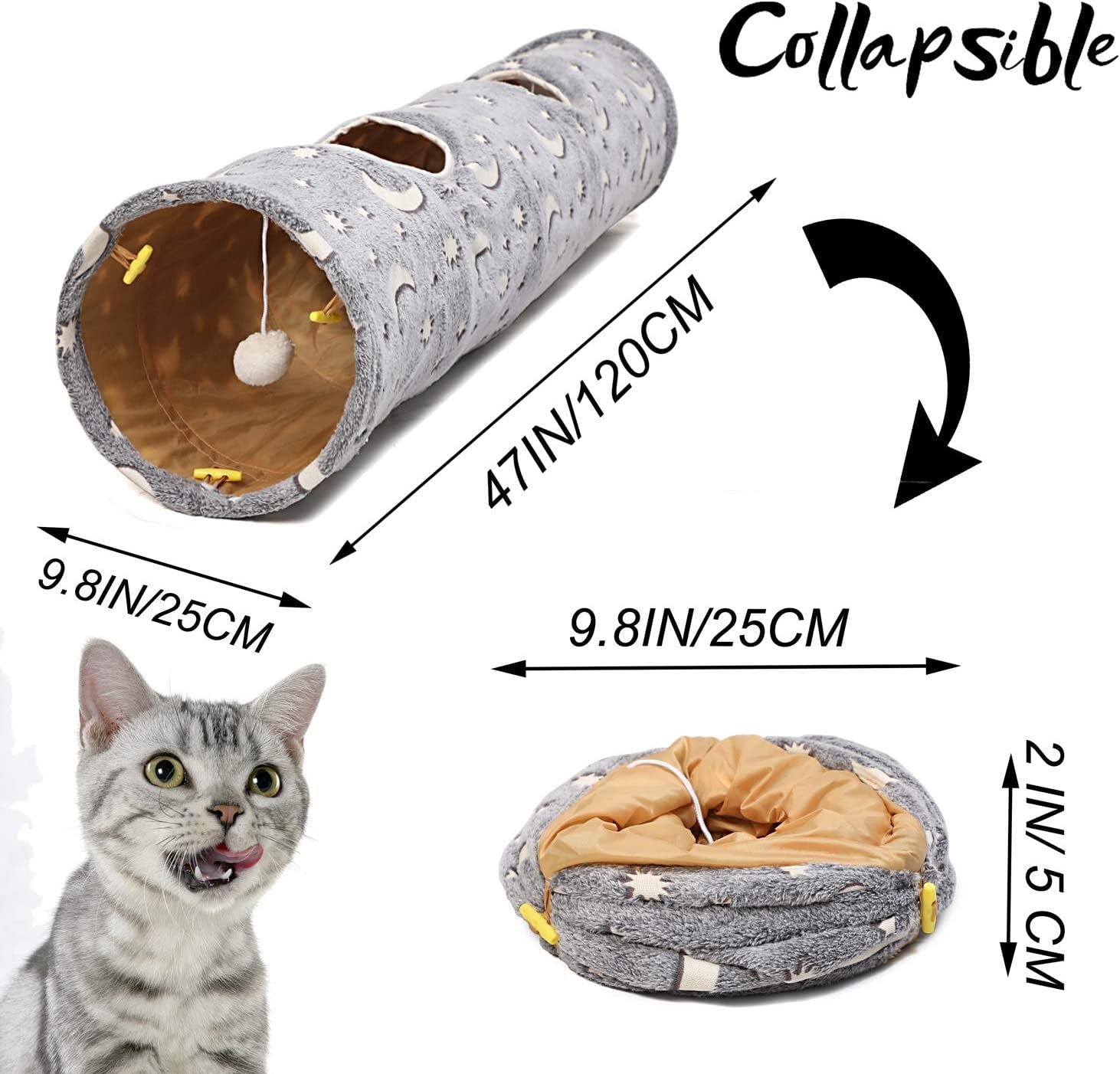 Cat Tunnel Tube with Plush Ball Toys Collapsible - BIG FRENCHIES