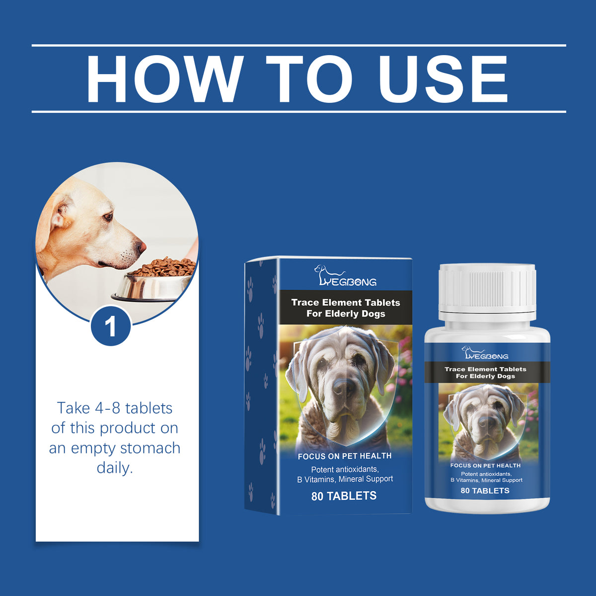 Trace Element Tablets For Senior Dogs Multimineral Supplement For Elderly Canines, Supports Bone Health, Skin Coat & Dig