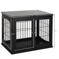 Crate Furniture, 32Small Dog Cage End Table With 2 Doors, Lockable Door, Puppy Kennel Indoor, Black