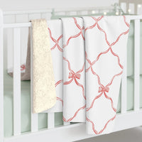 Three Bees Trellis Bow Cozy Sherpa Fleece Blanket - Red - BIG FRENCHIES