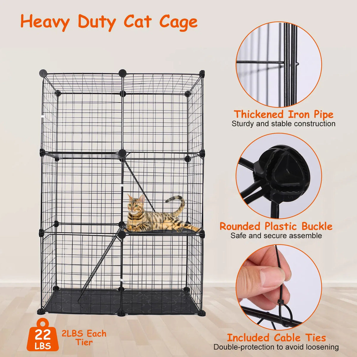 3 Tier Cat Playpen Cage Metal Indoor Cat House Detachable Kitten House with 3 Doors 2 Ladders Large Cat Exercise Place f