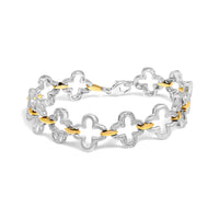 .925 Two-tone Sterling Silver 1/10 Cttw Natural Round Diamond Fashion Tennis Bracelet (I-J Color, I1-I2 Clarity) - 7"