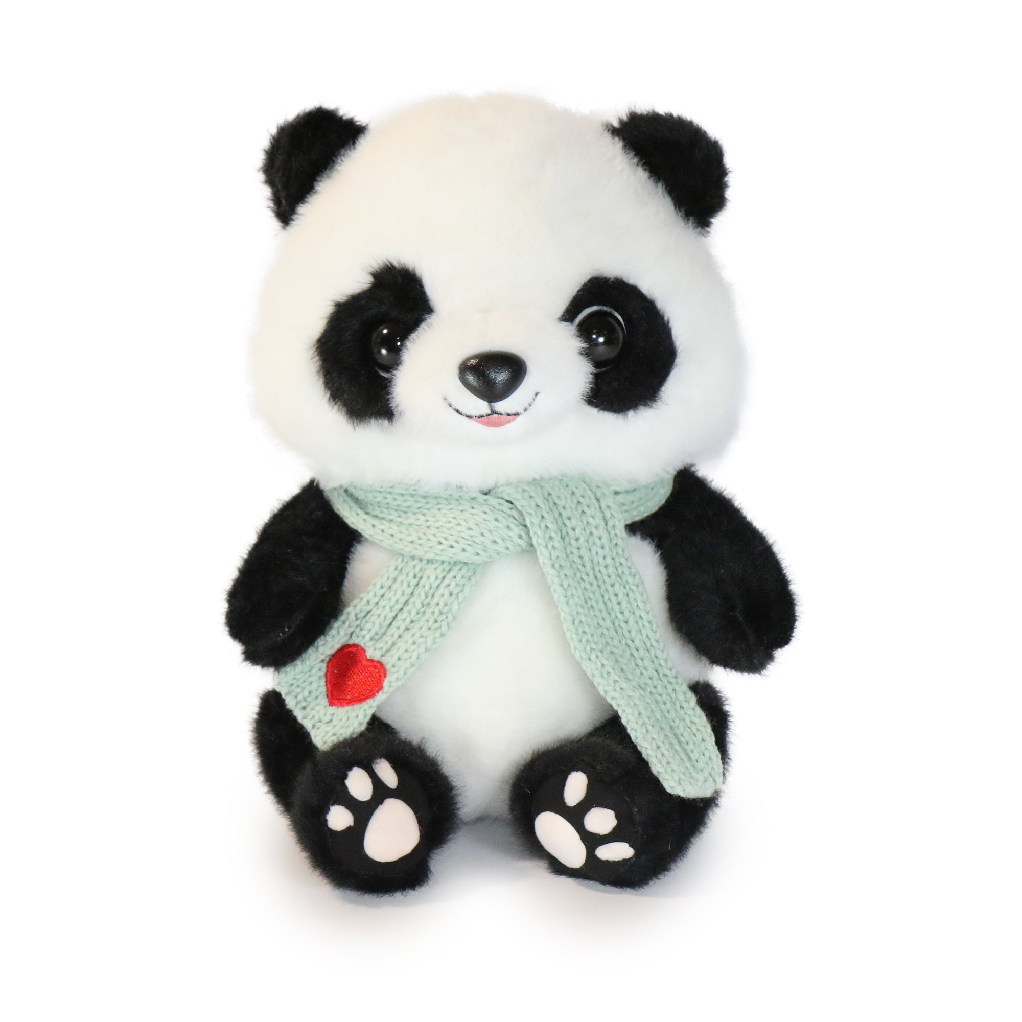 10-Inch Black and White Blush Panda with Gray Scarf