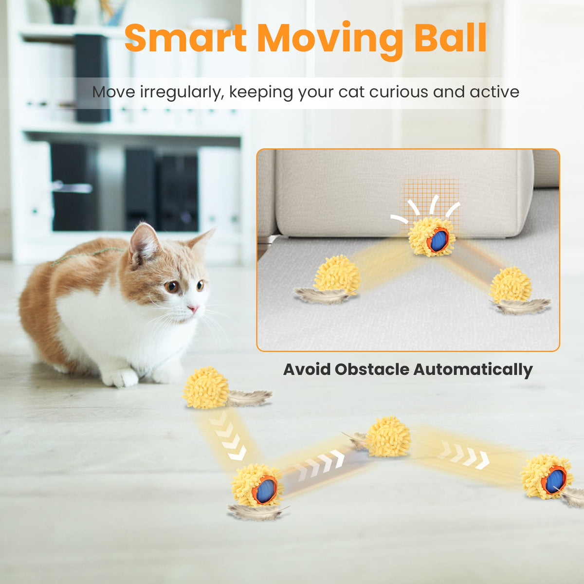 1Pc Cat Toys Ball Fast Rolling In Pouch Rechargeable Motion Activated Interactive Cat Toys For Indoor Cats Hide And Seek