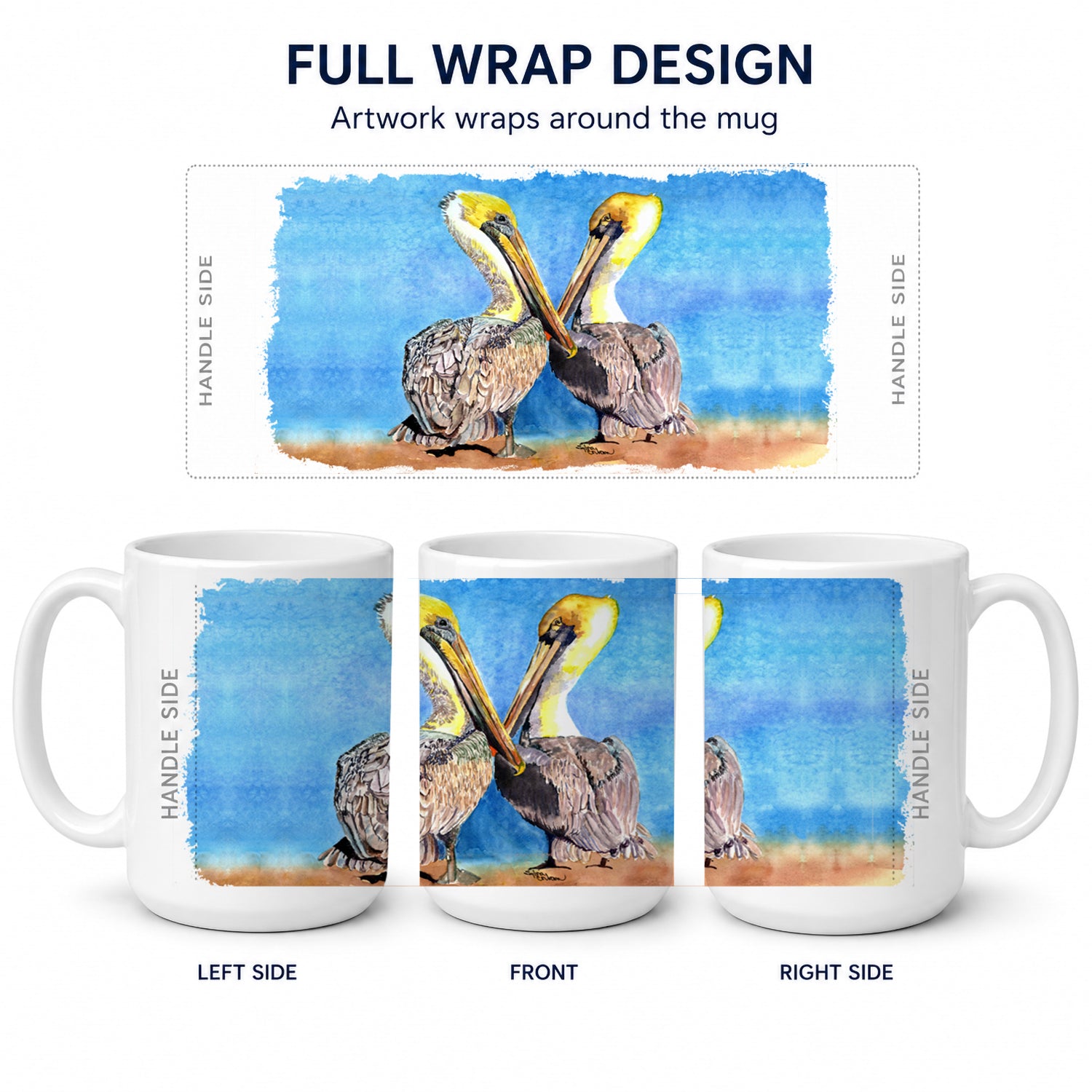 Pelican Ceramic Coffee Mug 15 oz Decorative Large C Handle Mug Cup for Tea, Cocoa Hot Chocolate