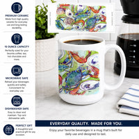 Crab Shrimp Oysters Ceramic Coffee Mug 15 oz Decorative Large C Handle Mug Cup for Tea, Cocoa Hot Chocolate