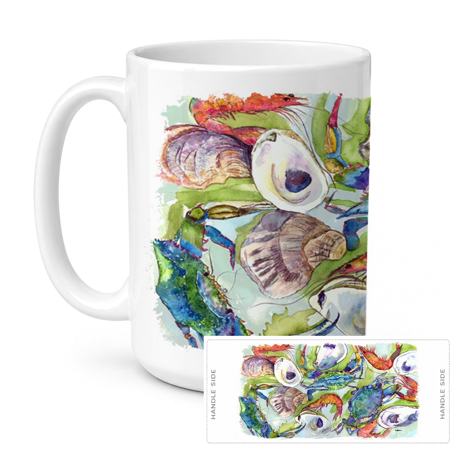 Crab Shrimp Oysters Ceramic Coffee Mug 15 oz Decorative Large C Handle Mug Cup for Tea, Cocoa Hot Chocolate
