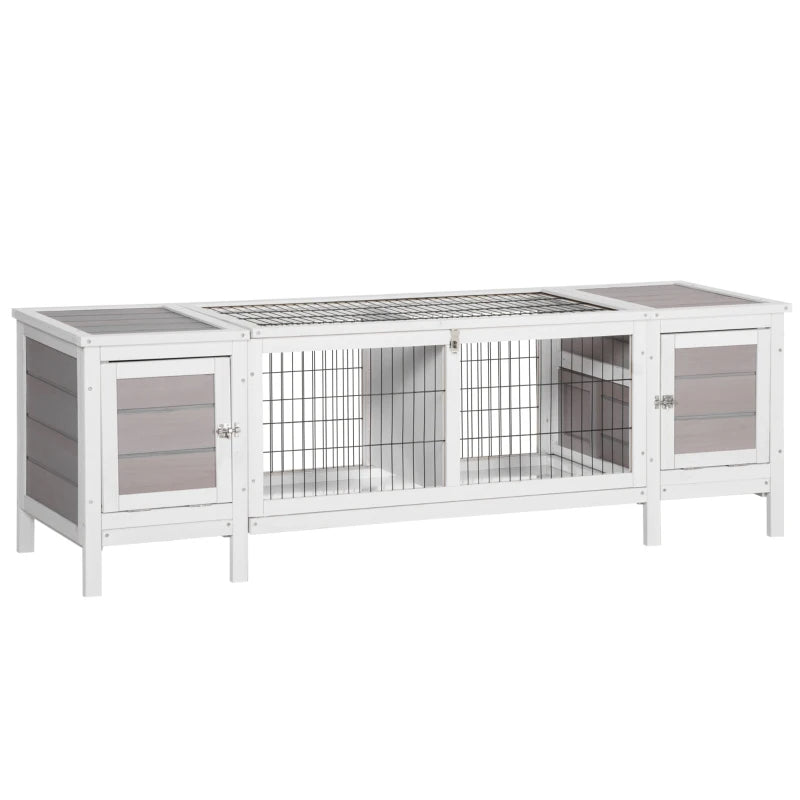 Rabbit Hutch, Bunny Cage, Guinea Pig House With Pull-Out Tray, And Divided Board For Indoor, White