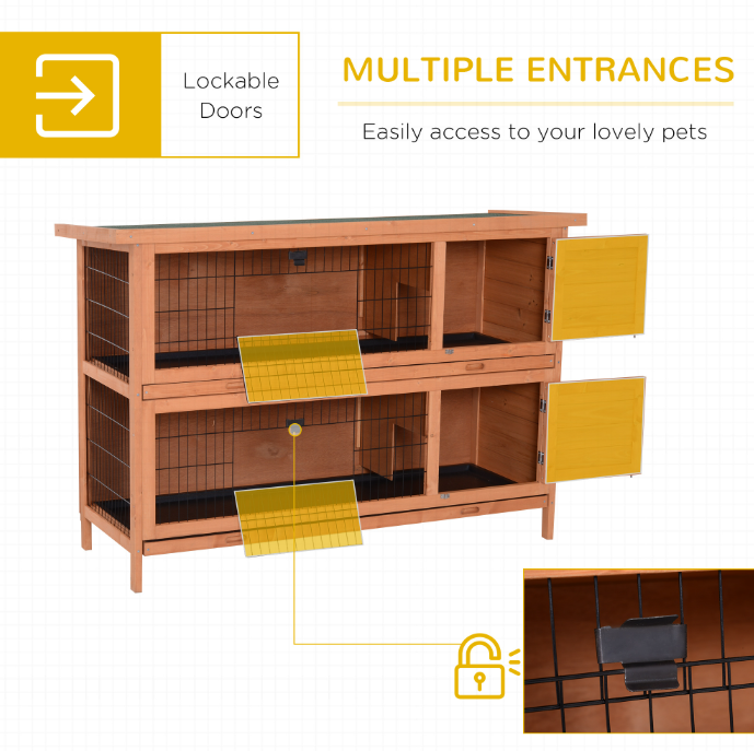 54 Rabbit Cage, 2-Tier Rabbit Hutch Outdoor Guinea With Removable Dividers And Pull-Out Trays, Orange