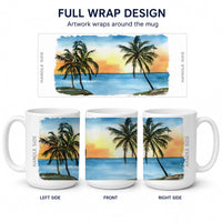 Palm Tree Ceramic Coffee Mug 15 oz Decorative Large C Handle Mug Cup for Tea, Cocoa Hot Chocolate
