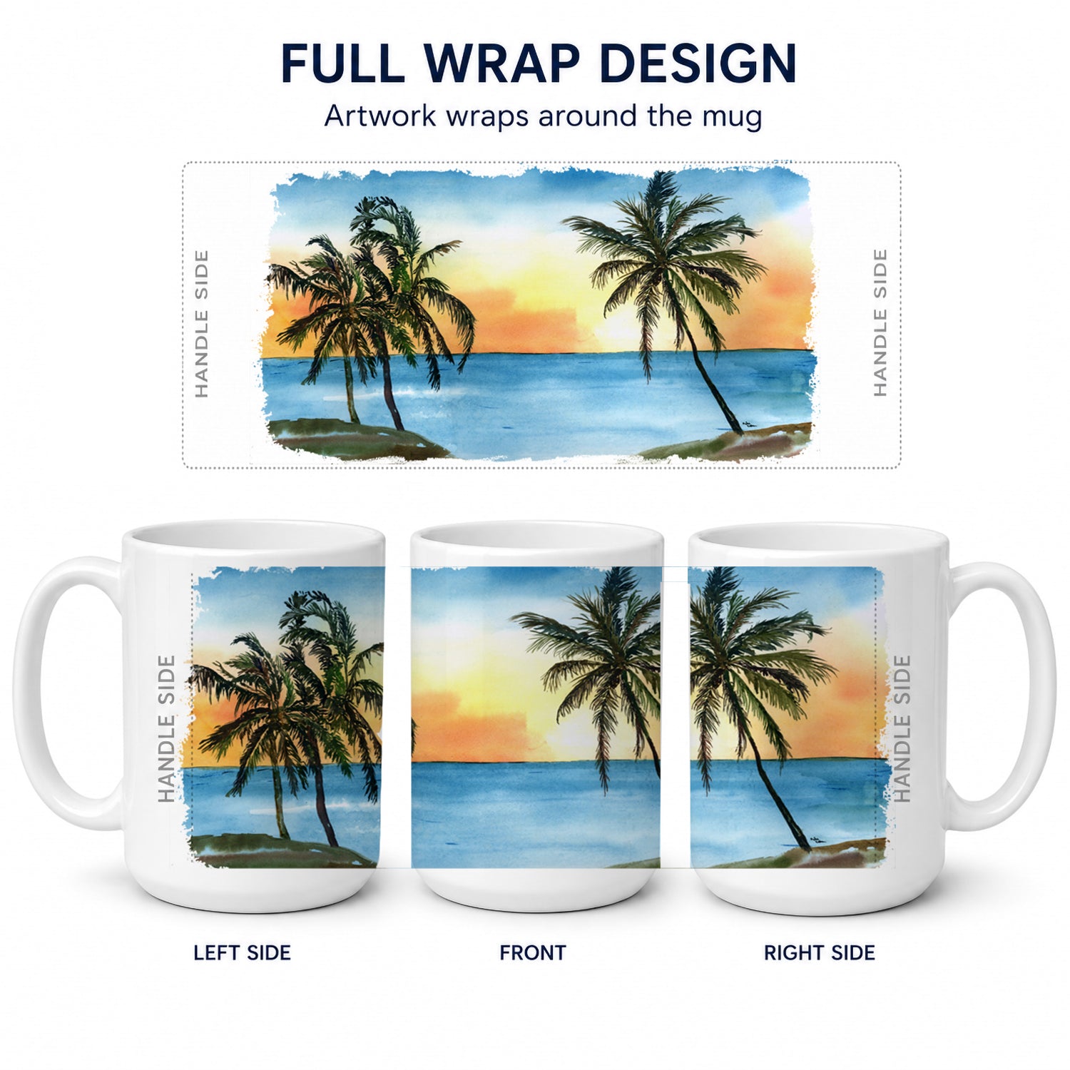 Palm Tree Ceramic Coffee Mug 15 oz Decorative Large C Handle Mug Cup for Tea, Cocoa Hot Chocolate