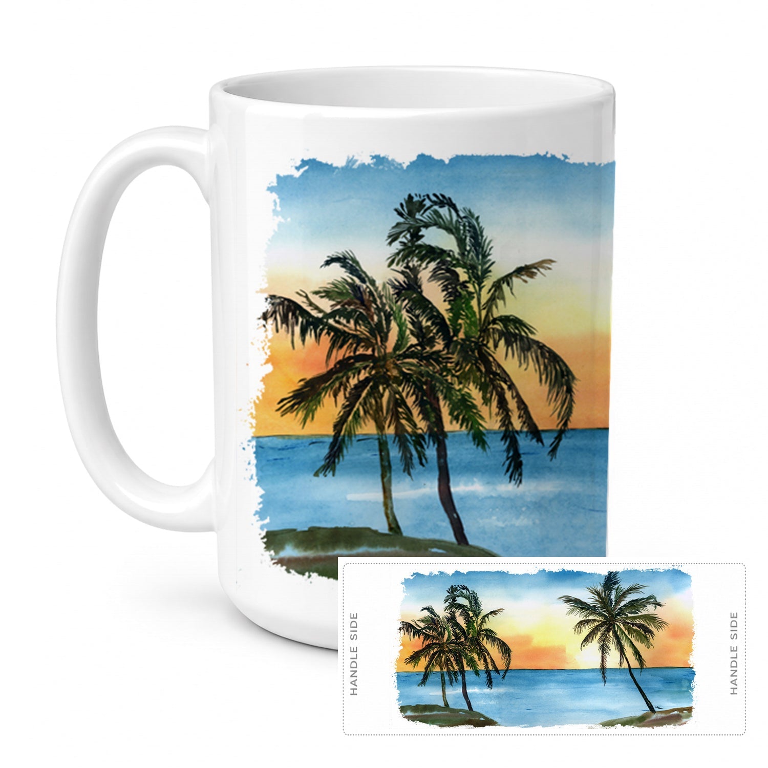 Palm Tree Ceramic Coffee Mug 15 oz Decorative Large C Handle Mug Cup for Tea, Cocoa Hot Chocolate