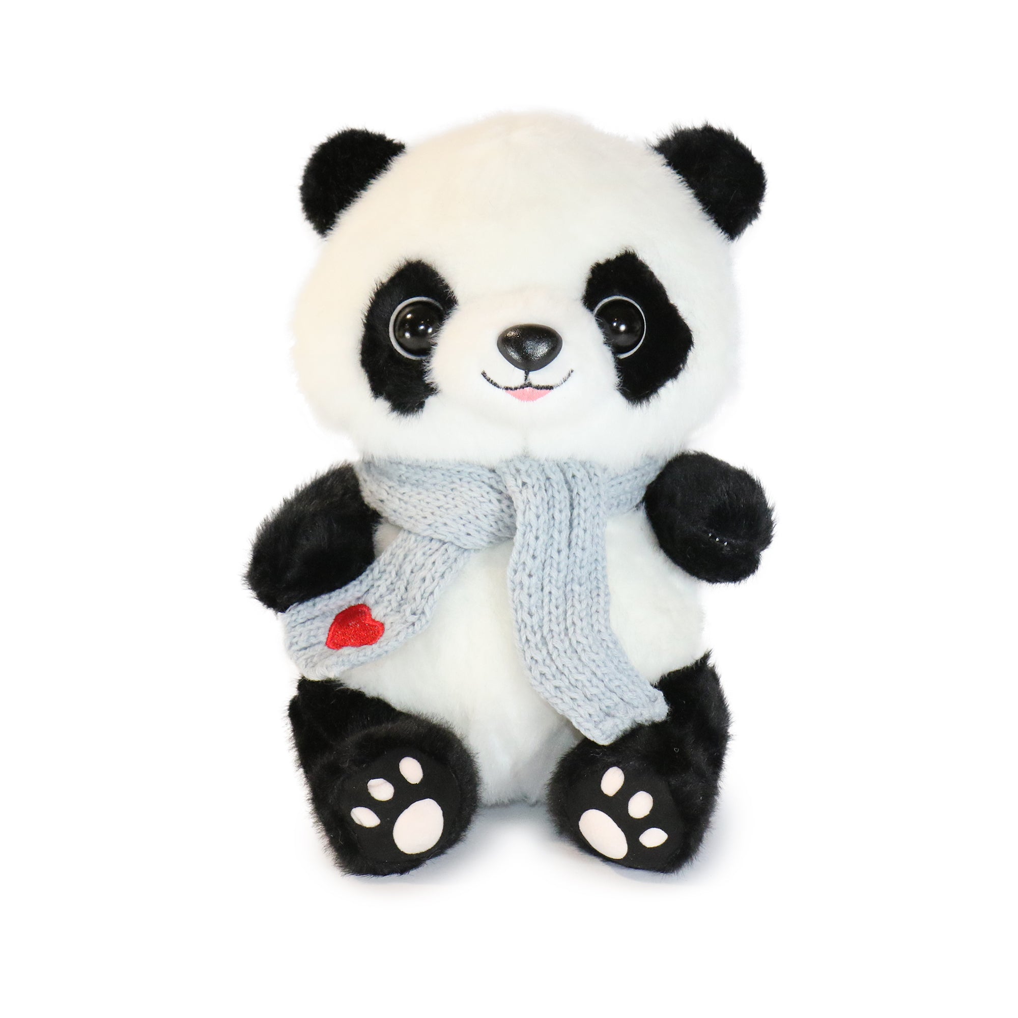 10-Inch Black and White Blush Panda with Gray Scarf