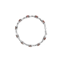 .925 Sterling Silver 7x7mm Checkered Cushion Red Garnet and Diamond Accent Fashion Tennis Link Bracelet (I-J Color, I1-I2 Clarity) - Size 7" Inch
