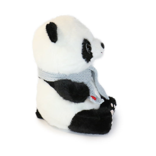 10-Inch Black and White Blush Panda with Gray Scarf