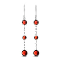 .925 Sterling Silver Graduating Bezel Set Red Garnet Dangle Earring