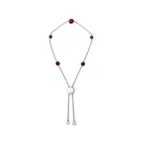 .925 Sterling Silver Bezel Set Red Garnet 5 Station Adjustable Bolo Bracelet