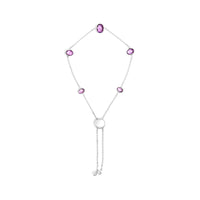 .925 Sterling Silver Bezel Set Purple Amethyst 5 Station Adjustable Bolo Bracelet