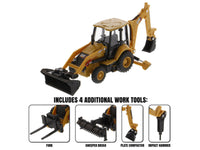 CAT Caterpillar 420 XE Backhoe Loader with Work Tools Yellow 1/64 Diecast Model by Diecast Masters
