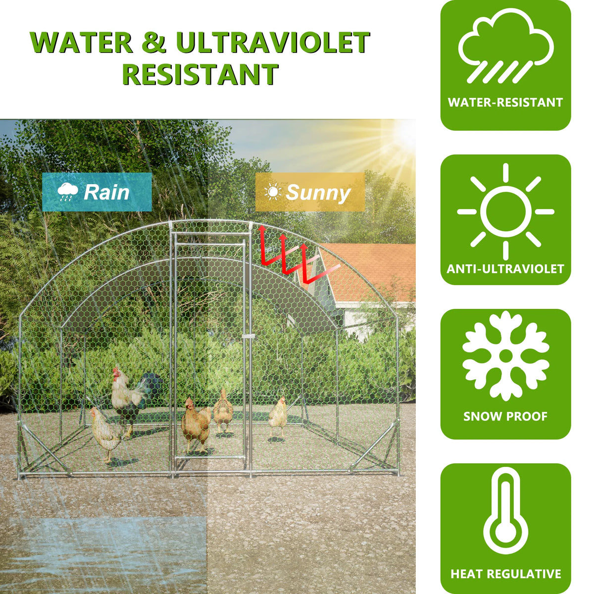 9.84' x 13.12' x 6.56' Large Chicken Coop Metal Chicken Run with Waterproof and Anti-UV Cover