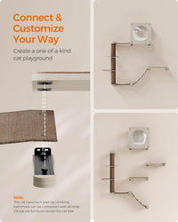 Set Of 5 Clickat Oasis Cat Climbing Wall, Cat Board, Hammock, Scratching Column, Interchangeable Washable Parts, Brown O