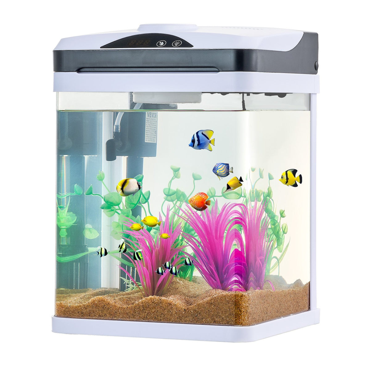 2 Gallon Fish Tank Aquarium LED Smart Square Clear Glass 7 Color Self Cleaning
