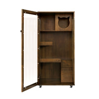 Basia Indoor Rubber Wood Cat Cabinet with Wheels, Ventilated Indoor Cat Condo with Multi-Level Shelves & Lockable Door, 