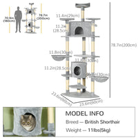 79" Cat Tree Multi-Level with Two Condos, Kitty Tower with Scratching Posts, Two Hammocks, Perches, Interactive Toys, Da
