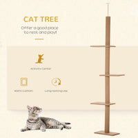 Floor-to-Ceiling Cat Tree Cat Climbing Tower with Sisal-Covered Scratching Posts Natural Cat Tree Activity Center for Ki