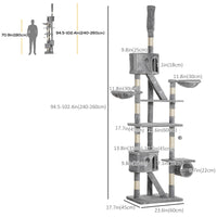 94"-102" Huge Cat Tree Ceiling High Cat Condo Scratching Post Activity Center Multi-Level Play House Light Grey