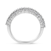 14K White Gold 1.0 Cttw Prong Set Round Diamond Split Shank Three Row Band Ring (H-I Color, I2-I3 Clarity) - Size 6