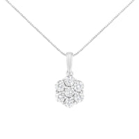14K White Gold 2.00 Cttw Brilliant Round-Cut Diamond 7 Stone Flower Cluster 18" Pendant Necklace (H-I Color, SI2-I1 Clarity)