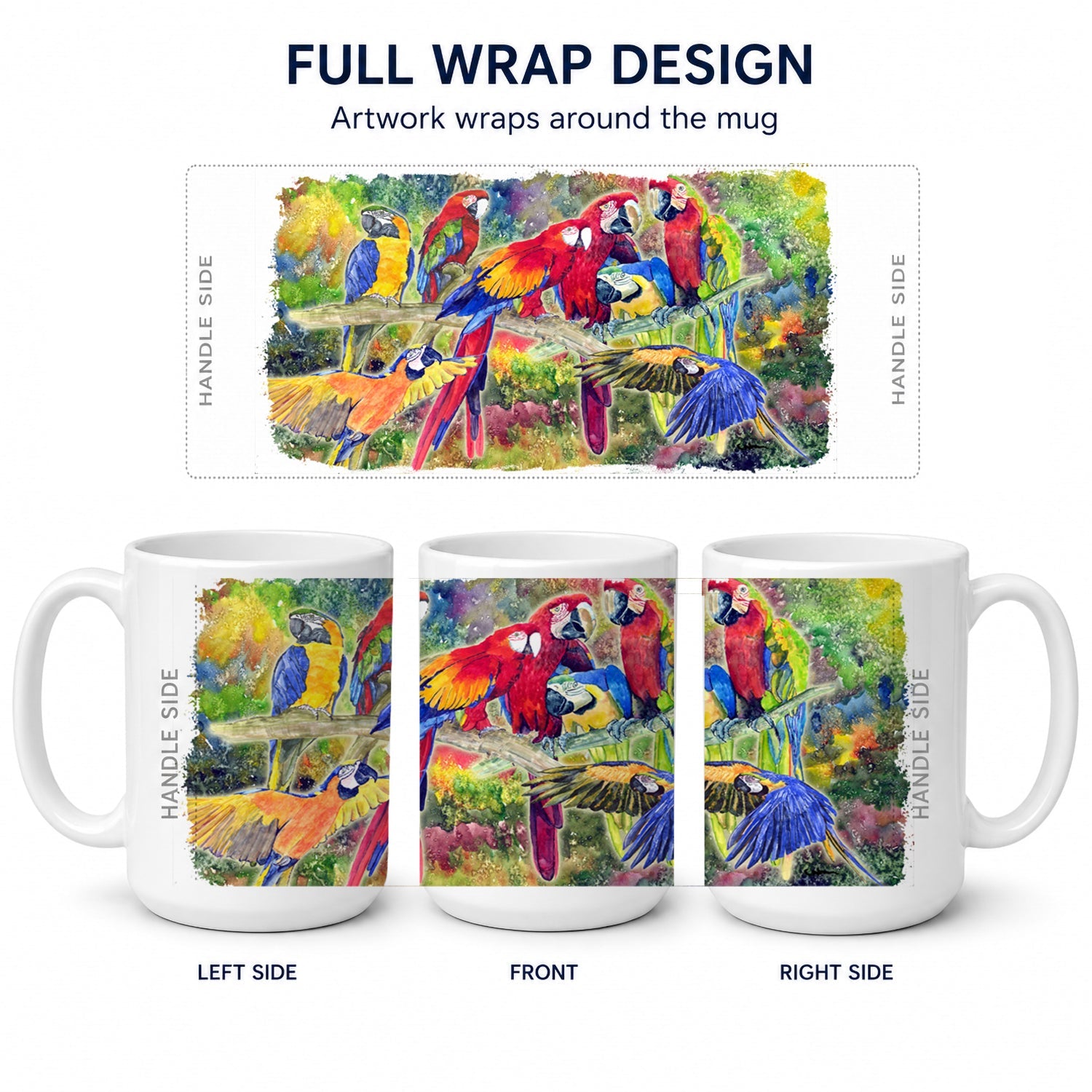 Parrot Ceramic Coffee Mug 15 oz Decorative Large C Handle Mug Cup for Tea, Cocoa Hot Chocolate