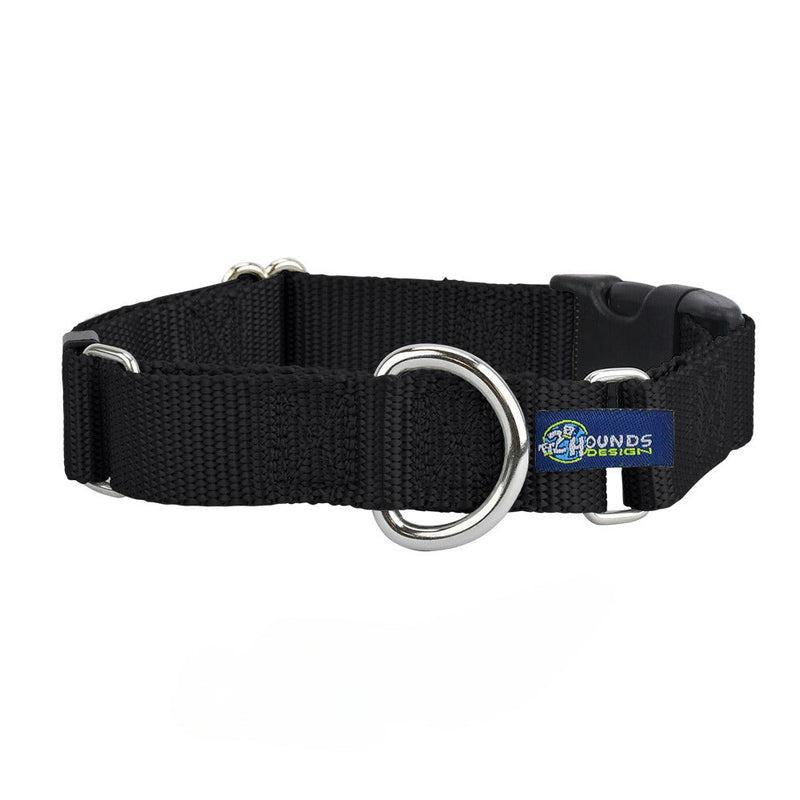 5/8″ and 1″ Black Nylon Buckle Martingale Dog Collar-Pet Collars & Leashes-BIG FRENCHIES-2 Hounds Design