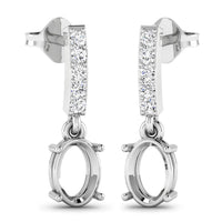 0.14 Carat Genuine White Diamond 14K White Gold Semi Mount Earrings - holds 7x5mm Oval Gemstones