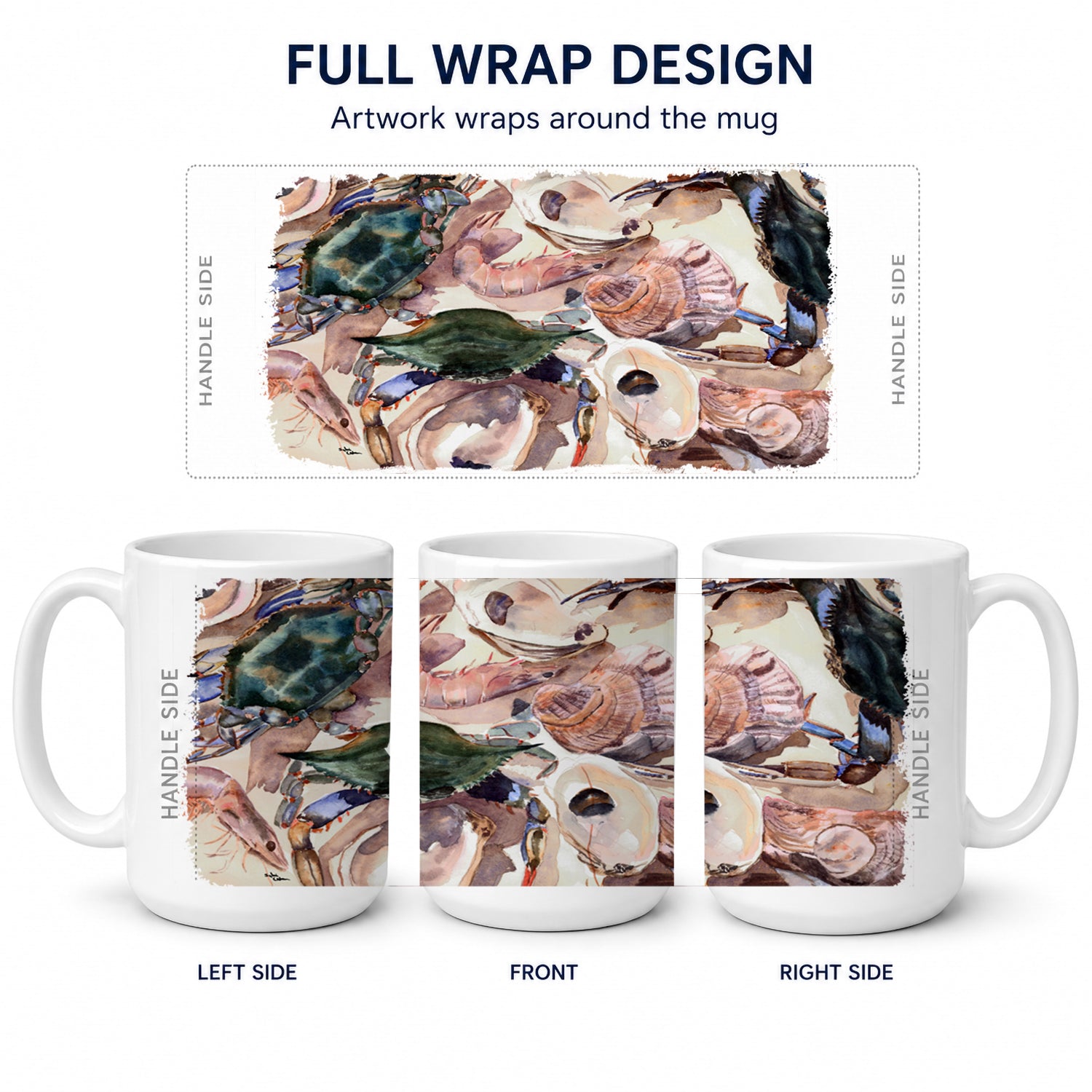 Crab Ceramic Coffee Mug 15 oz Decorative Large C Handle Mug Cup for Tea, Cocoa Hot Chocolate