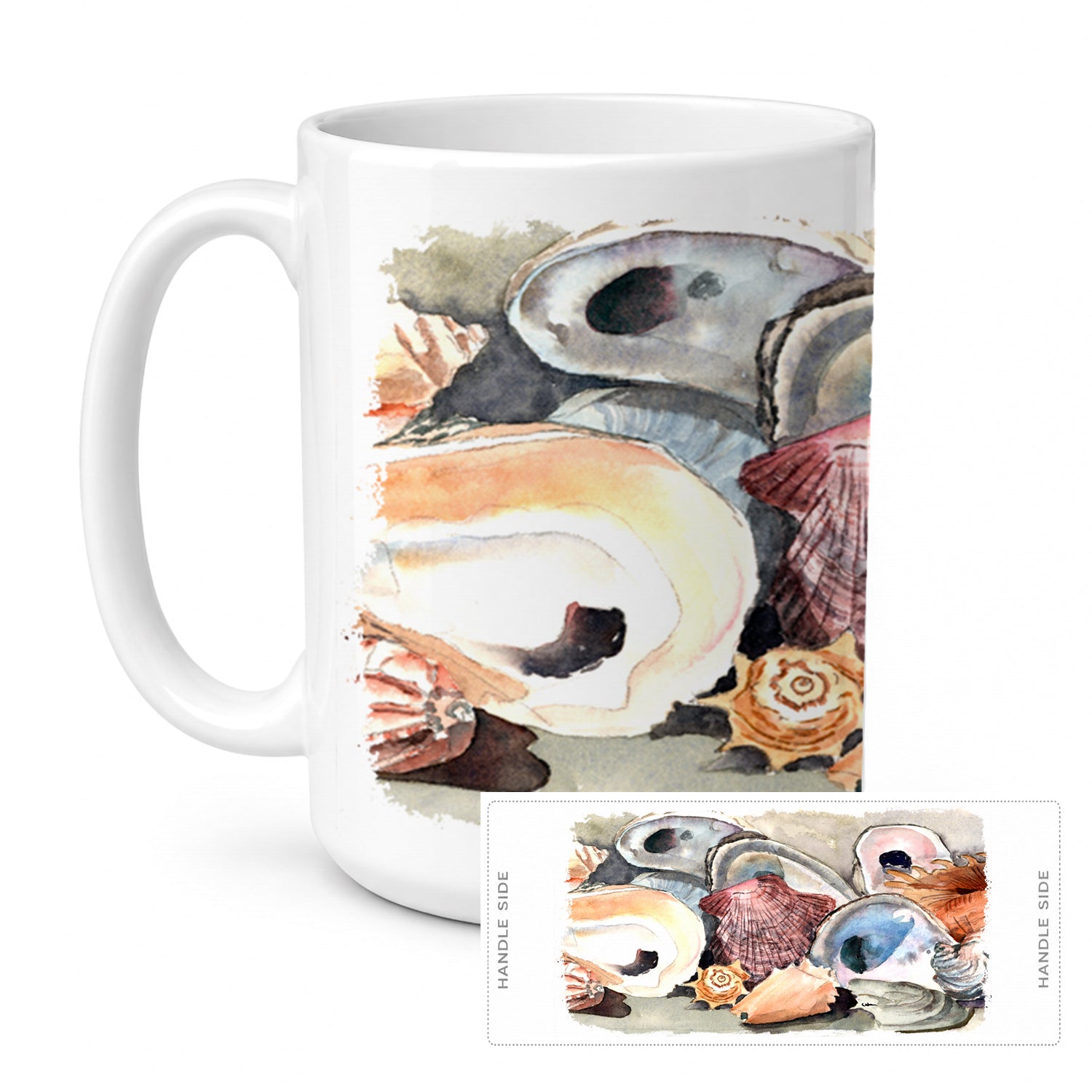 Sea Shells Ceramic Coffee Mug 15 oz Decorative Large C Handle Mug Cup for Tea, Cocoa Hot Chocolate