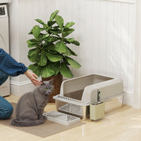 Stainless Steel Litter Box with Metal Scoop & Scoop Holder, High Sided, Anti-Urine Leakage, Non-Sticky