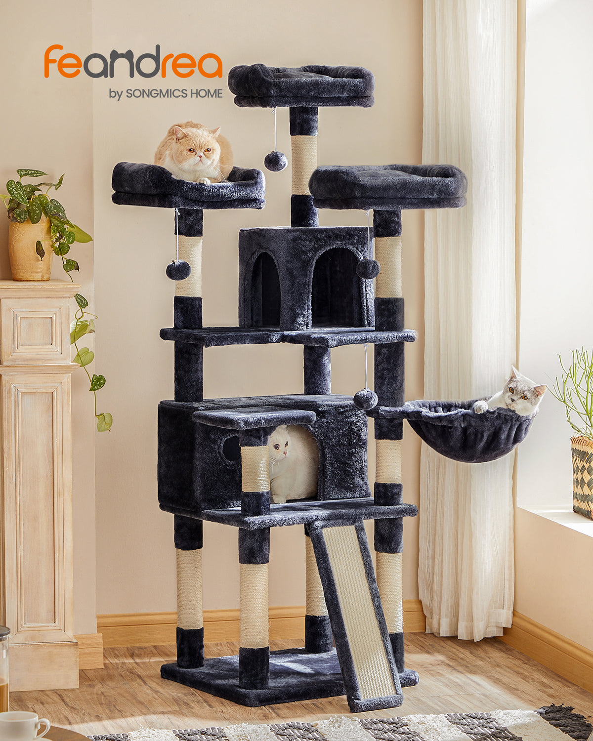 Cat Tree, 67.7 Inches Large Tower, Cat Condo