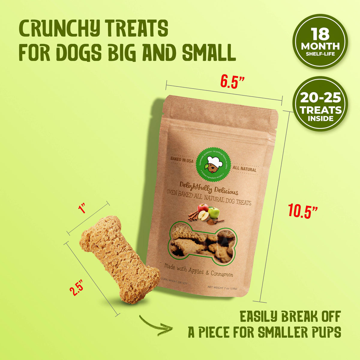 Delightfully Delicious Apple Cinnamon Dog Treats, 8.8 oz Bag, Pack of 12