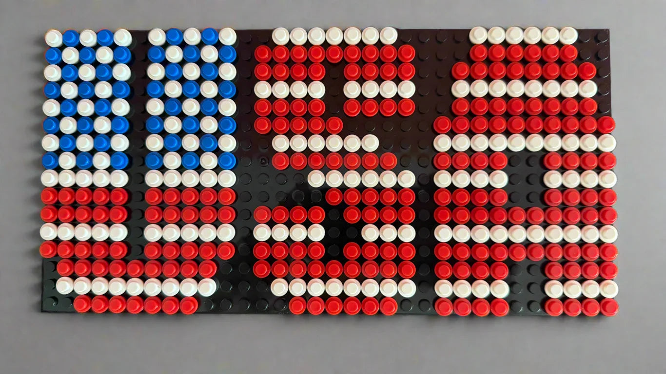 Build-It-Yourself DIY USA Flag Brick Sign Kit – 32x16 Studs | Red, White & Blue Mosaic on Black Base - BIG FRENCHIES